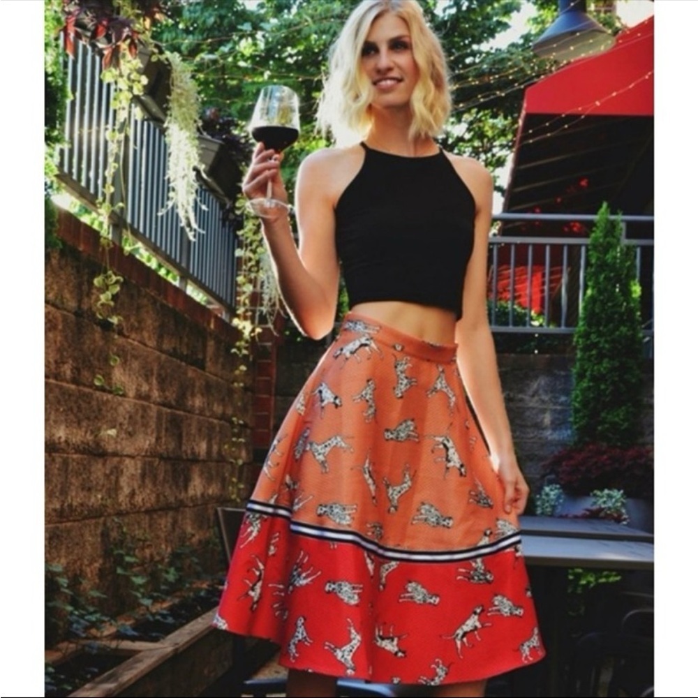 NWT Anthropologie Hutch Dogs Sporty Dalmatian A-line Colorblock Midi Skirt 2 - Picture 2 of 11